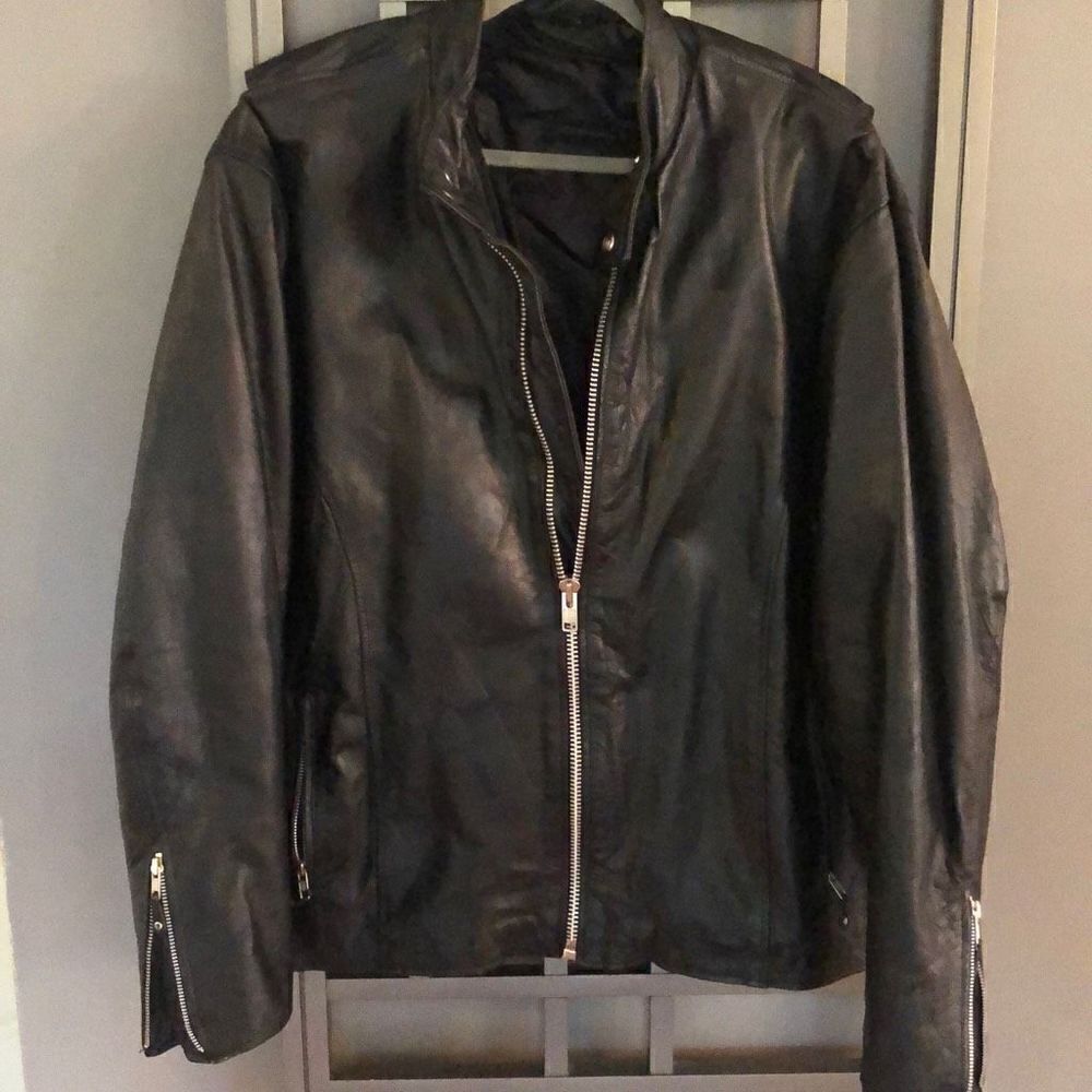 Hudson Leather Moto biker jacket Black leather size 56XXL